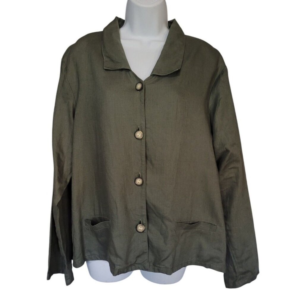 Freeport Studio Top Womens M Linen Shirt Button Front Long‎ Sleeve Lagenlook